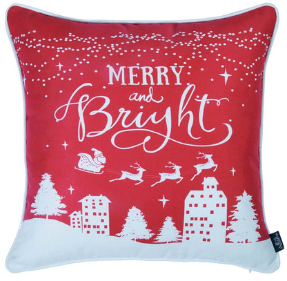 Set Of Four 18" X 18" Red Zippered Polyester Christmas Snowflakes Throw Pillow FurniFindUSA