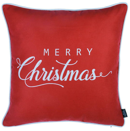 Set Of Four 18" X 18" Red Zippered Polyester Christmas Snowflakes Throw Pillow FurniFindUSA