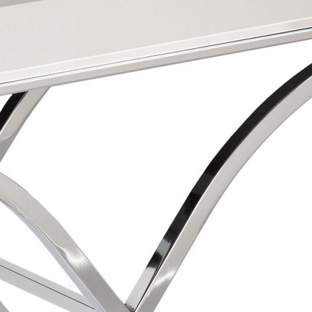 42" Silver Mirrored Glass and Metal Cross Leg Console Table HomeRoots