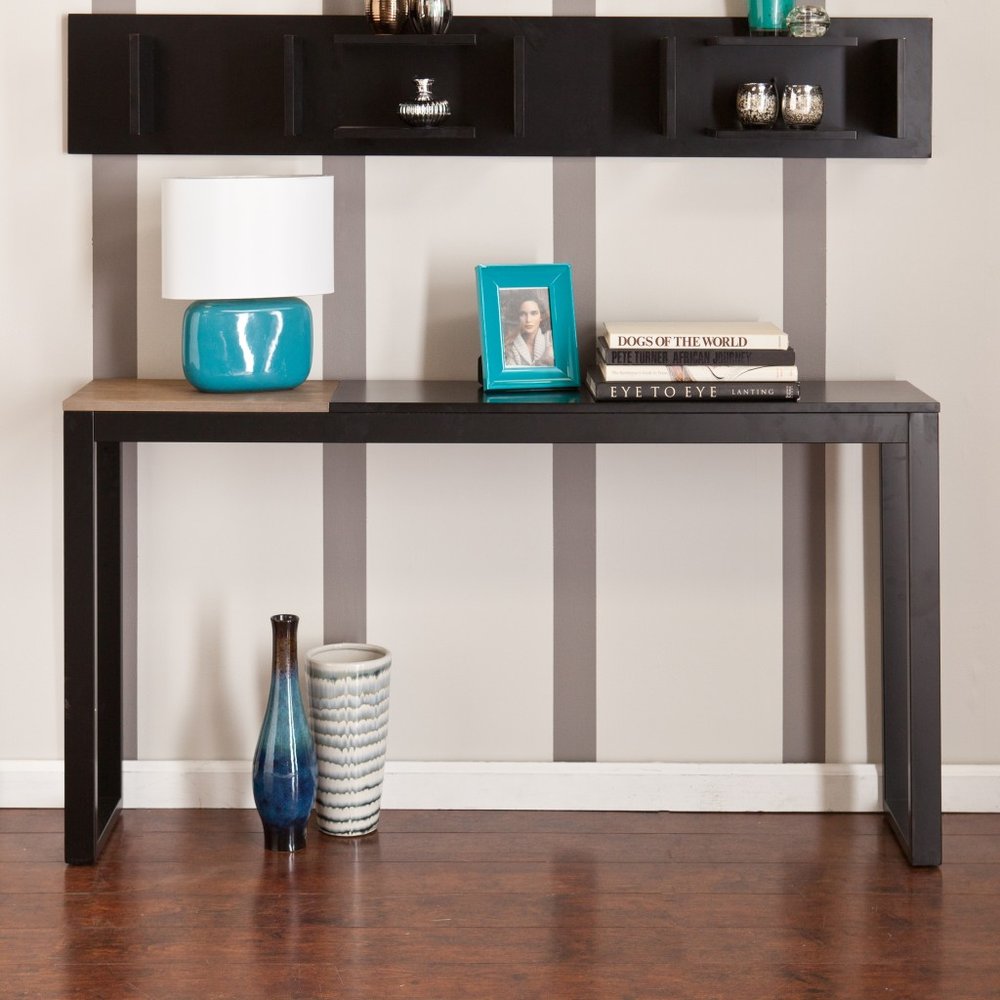 56" Natural and Black and Black Sled Console Table HomeRoots