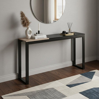 56" Natural and Black and Black Sled Console Table HomeRoots