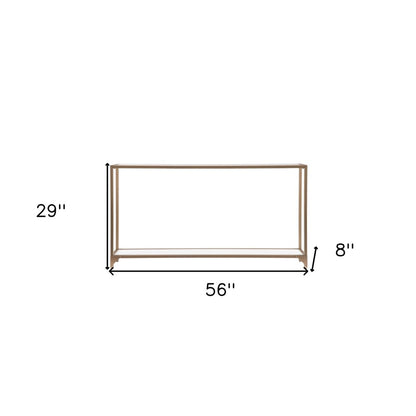 56" Clear and Gold Glass Mirrored Frame Console Table With Shelves HomeRoots