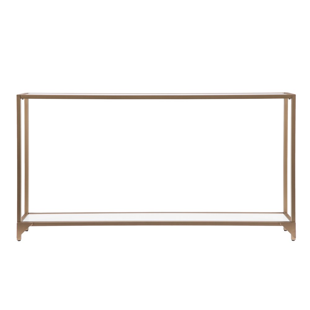 56" Clear and Gold Glass Mirrored Frame Console Table With Shelves HomeRoots