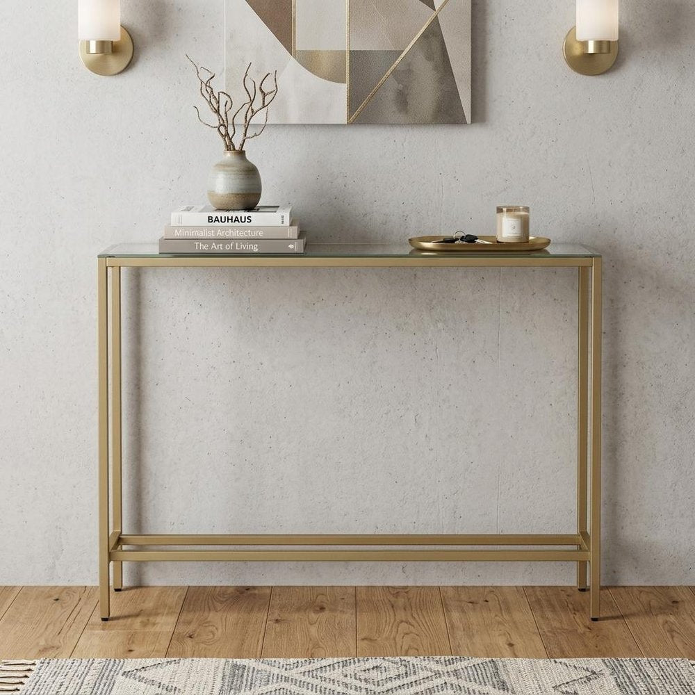 36" Silver and Gold Mirrored Glass Console Table HomeRoots
