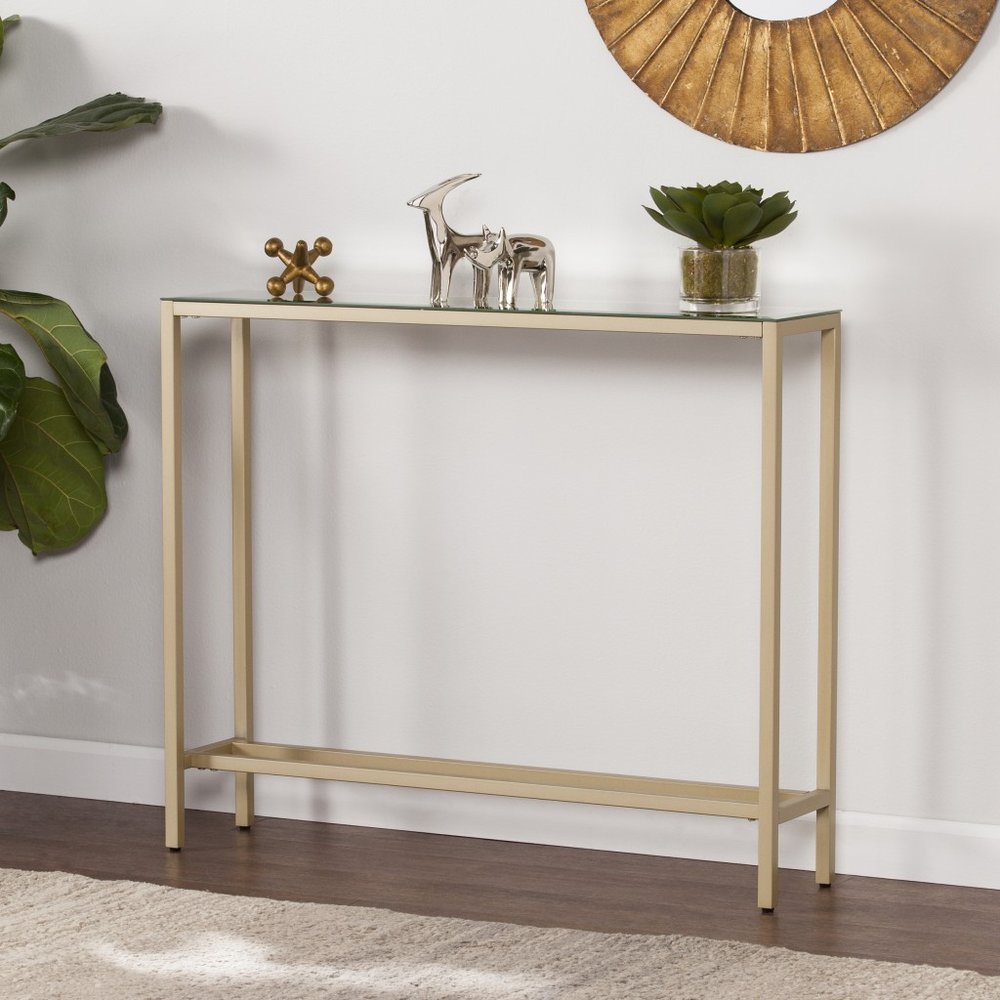 36" Silver and Gold Mirrored Glass Console Table HomeRoots