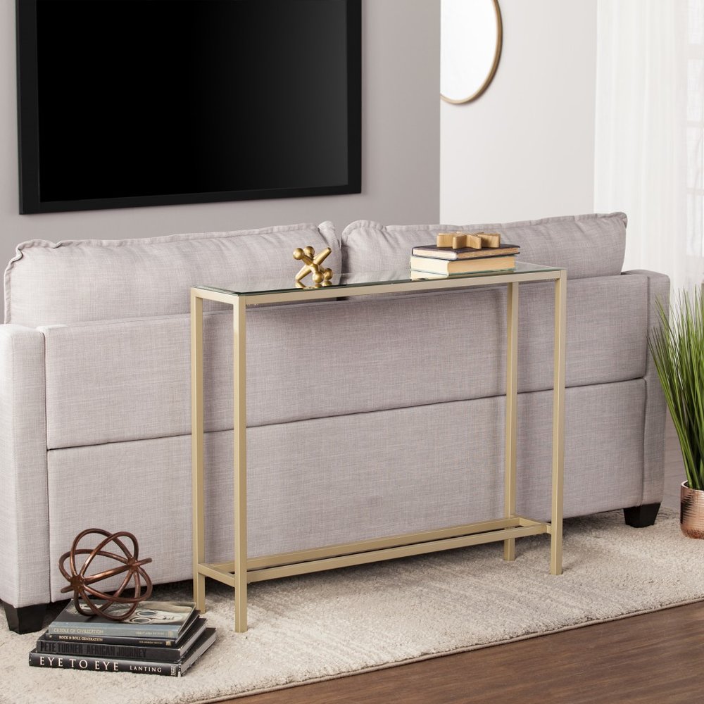 36" Silver and Gold Mirrored Glass Console Table HomeRoots