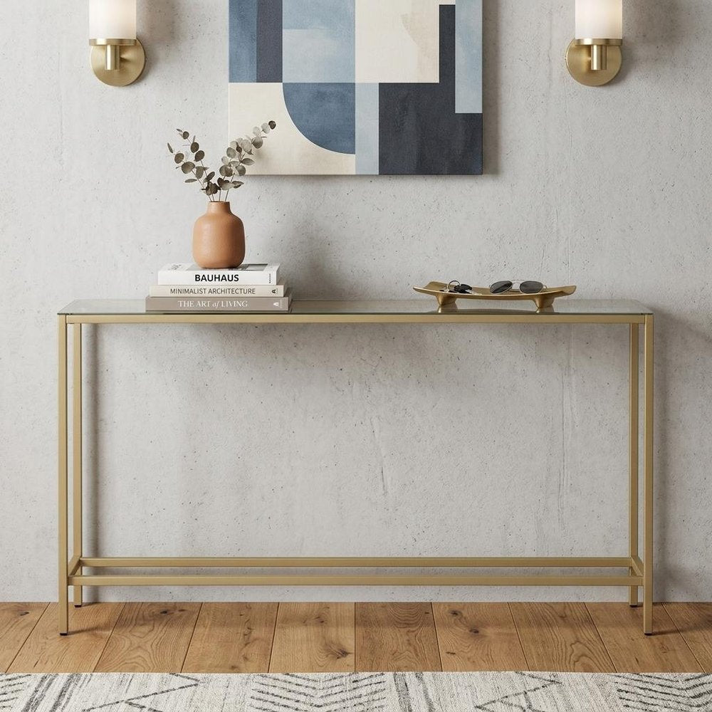 56" Silver and Gold Mirrored Glass Console Table HomeRoots