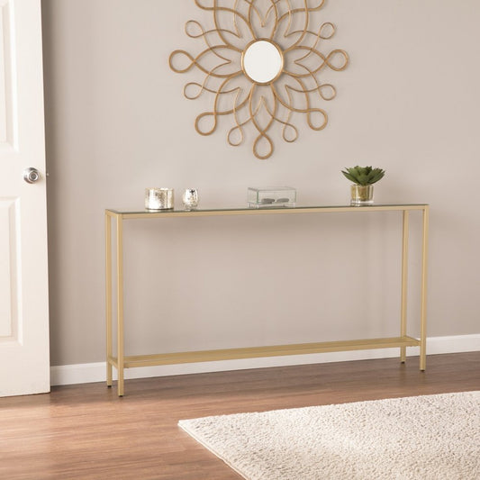 56" Silver and Gold Mirrored Glass Console Table HomeRoots