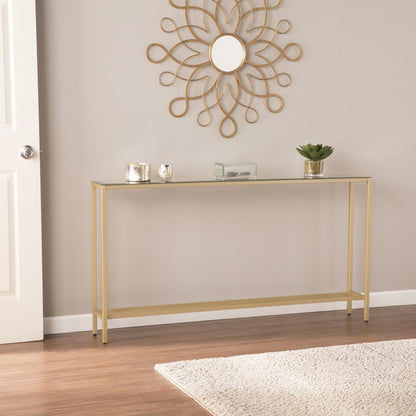 56" Silver and Gold Mirrored Glass Console Table HomeRoots