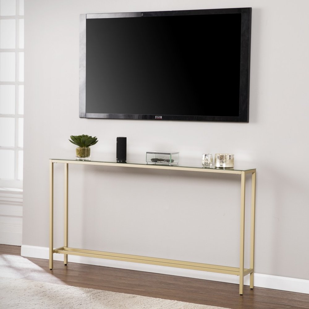 56" Silver and Gold Mirrored Glass Console Table HomeRoots