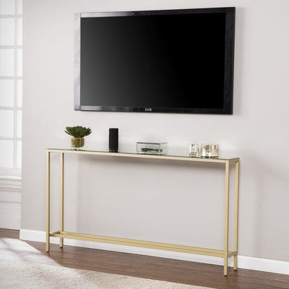 56" Silver and Gold Mirrored Glass Console Table HomeRoots