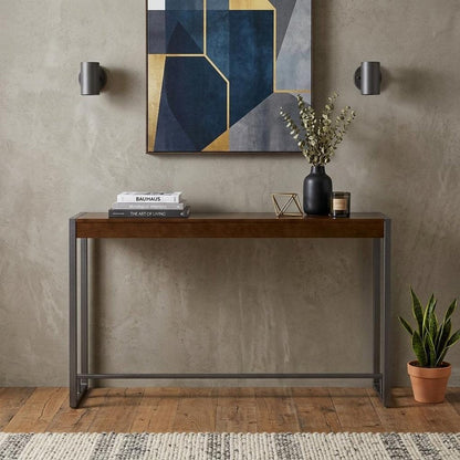 54" Dark Brown and Gunmetal Wood and Metal Sled Console Table HomeRoots