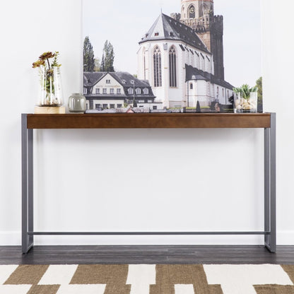 54" Dark Brown and Gunmetal Wood and Metal Sled Console Table HomeRoots