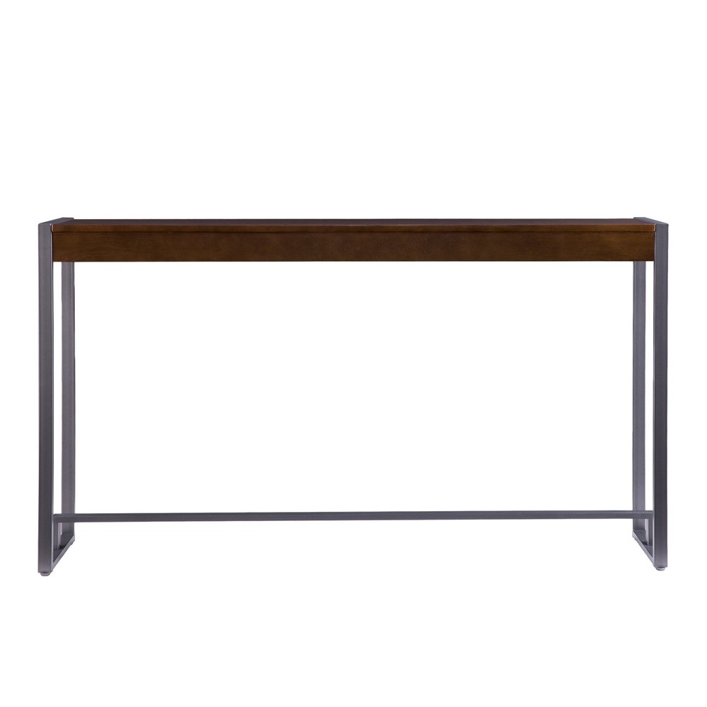 54" Dark Brown and Gunmetal Wood and Metal Sled Console Table HomeRoots