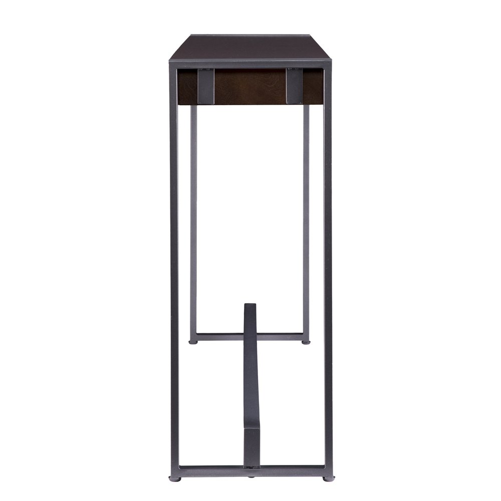 54" Dark Brown and Gunmetal Wood and Metal Sled Console Table HomeRoots
