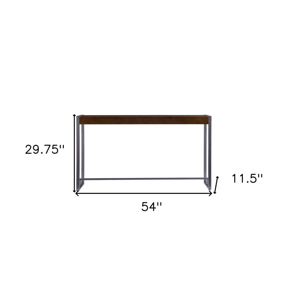 54" Dark Brown and Gunmetal Wood and Metal Sled Console Table HomeRoots