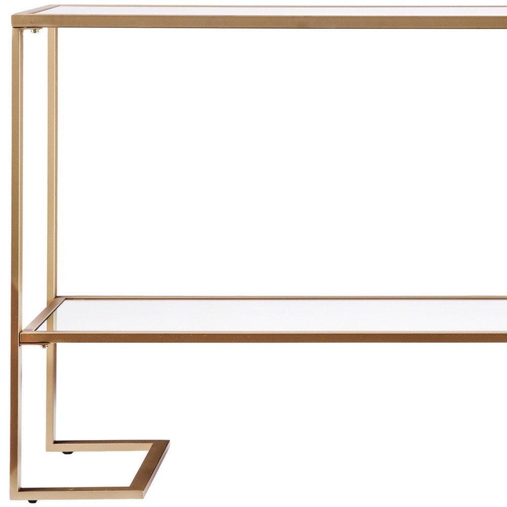 52" Clear and Gold Mirrored Glass and Metal Sled Console Table With Shelf HomeRoots