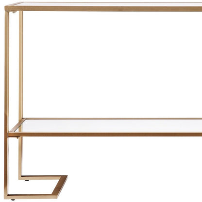 52" Clear and Gold Mirrored Glass and Metal Sled Console Table With Shelf HomeRoots