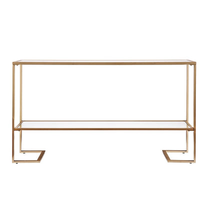 52" Clear and Gold Mirrored Glass and Metal Sled Console Table With Shelf HomeRoots