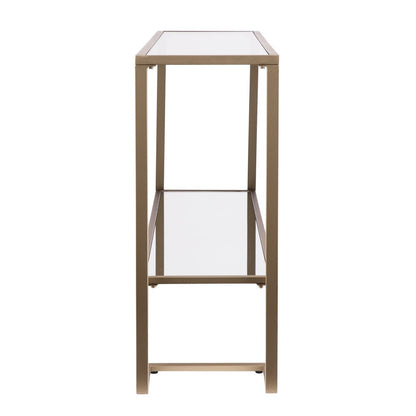 52" Clear and Gold Mirrored Glass and Metal Sled Console Table With Shelf HomeRoots