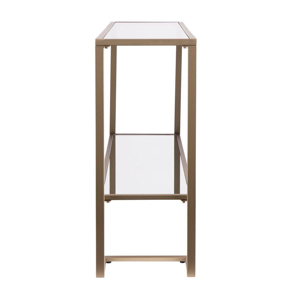 52" Clear and Gold Mirrored Glass and Metal Sled Console Table With Shelf HomeRoots