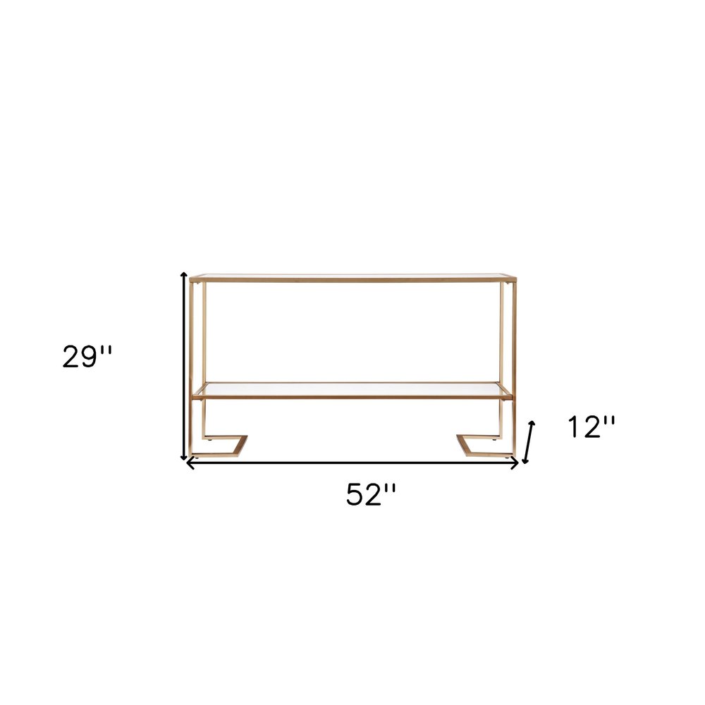 52" Clear and Gold Mirrored Glass and Metal Sled Console Table With Shelf HomeRoots