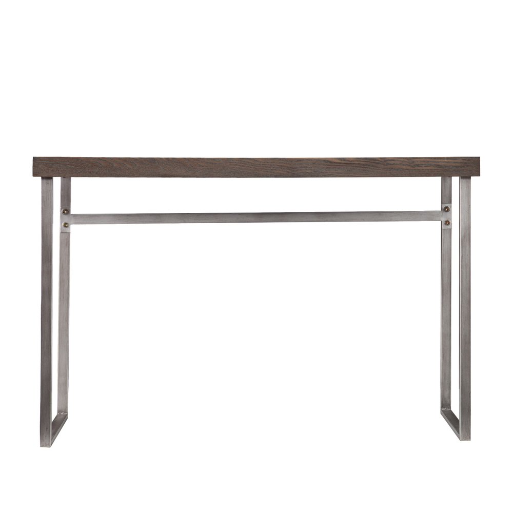 46" Gray Brown and Silver Wood and Metal Distressed Sled Console Table HomeRoots