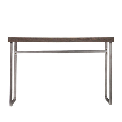 46" Gray Brown and Silver Wood and Metal Distressed Sled Console Table HomeRoots