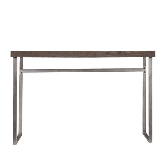 46" Gray Brown and Silver Wood and Metal Distressed Sled Console Table HomeRoots
