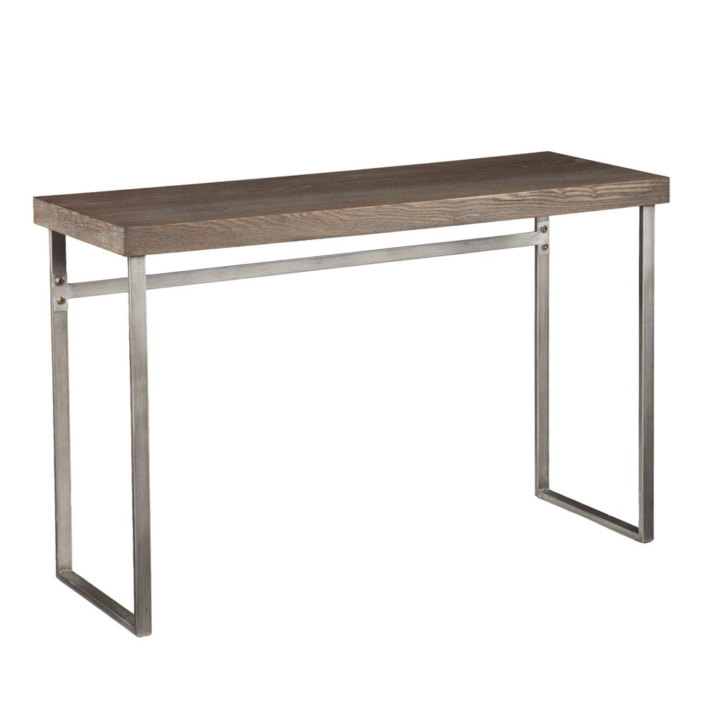 46" Gray Brown and Silver Wood and Metal Distressed Sled Console Table HomeRoots