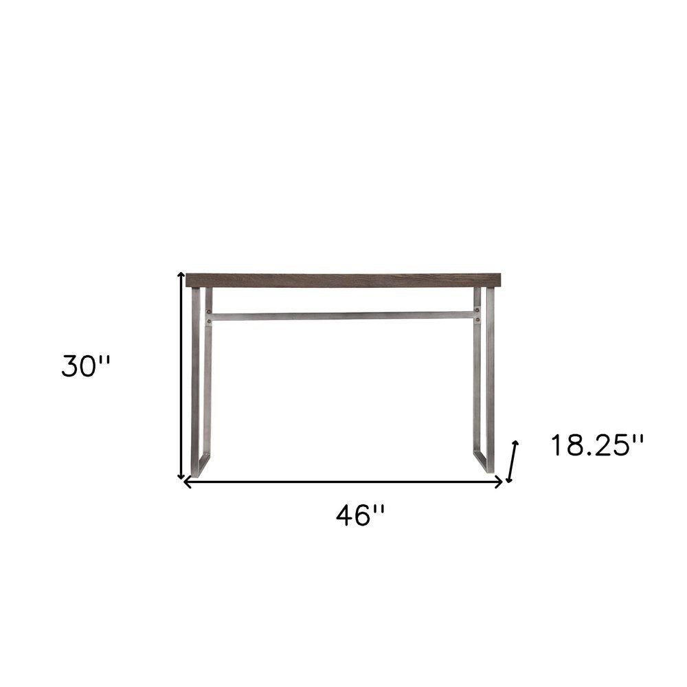 46" Gray Brown and Silver Wood and Metal Distressed Sled Console Table HomeRoots