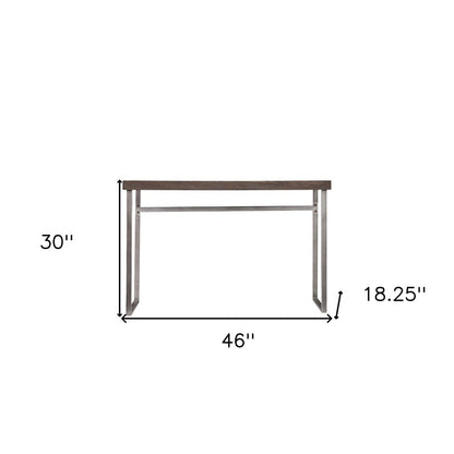 46" Gray Brown and Silver Wood and Metal Distressed Sled Console Table HomeRoots