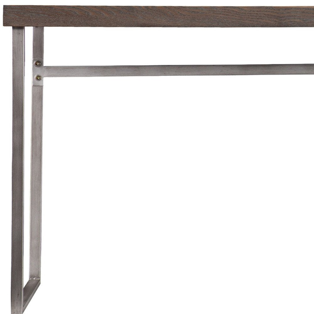 46" Gray Brown and Silver Wood and Metal Distressed Sled Console Table HomeRoots
