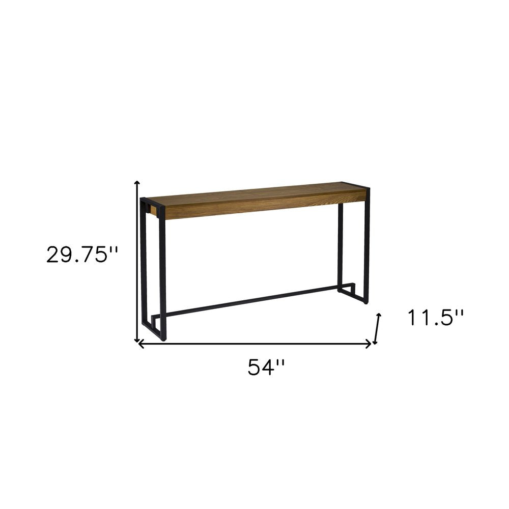 54" Gray Brown and Black Distressed Sled Console Table HomeRoots