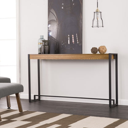 54" Gray Brown and Black Distressed Sled Console Table HomeRoots