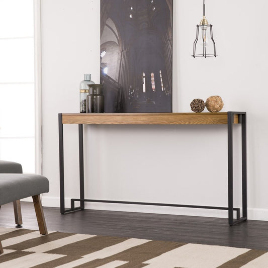 54" Gray Brown and Black Distressed Sled Console Table HomeRoots