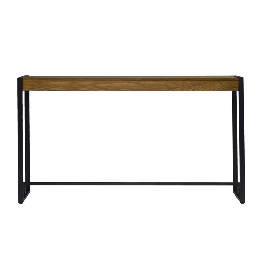54" Gray Brown and Black Distressed Sled Console Table HomeRoots