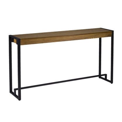 54" Gray Brown and Black Distressed Sled Console Table HomeRoots