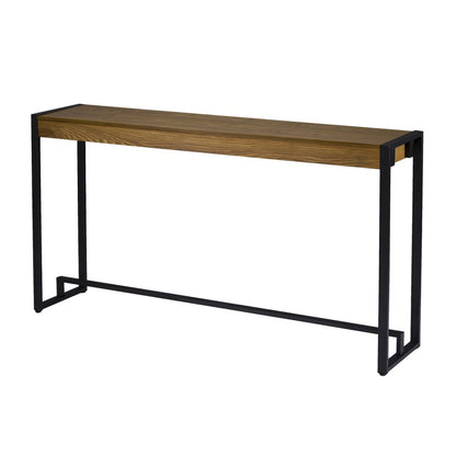 54" Gray Brown and Black Distressed Sled Console Table HomeRoots