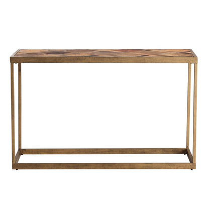 48" Natural and Brass Solid Wood and Iron Frame Console Table HomeRoots