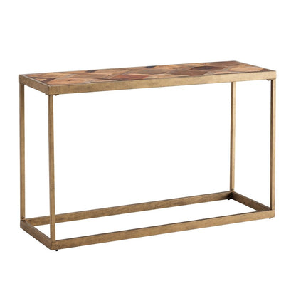 48" Natural and Brass Solid Wood and Iron Frame Console Table HomeRoots
