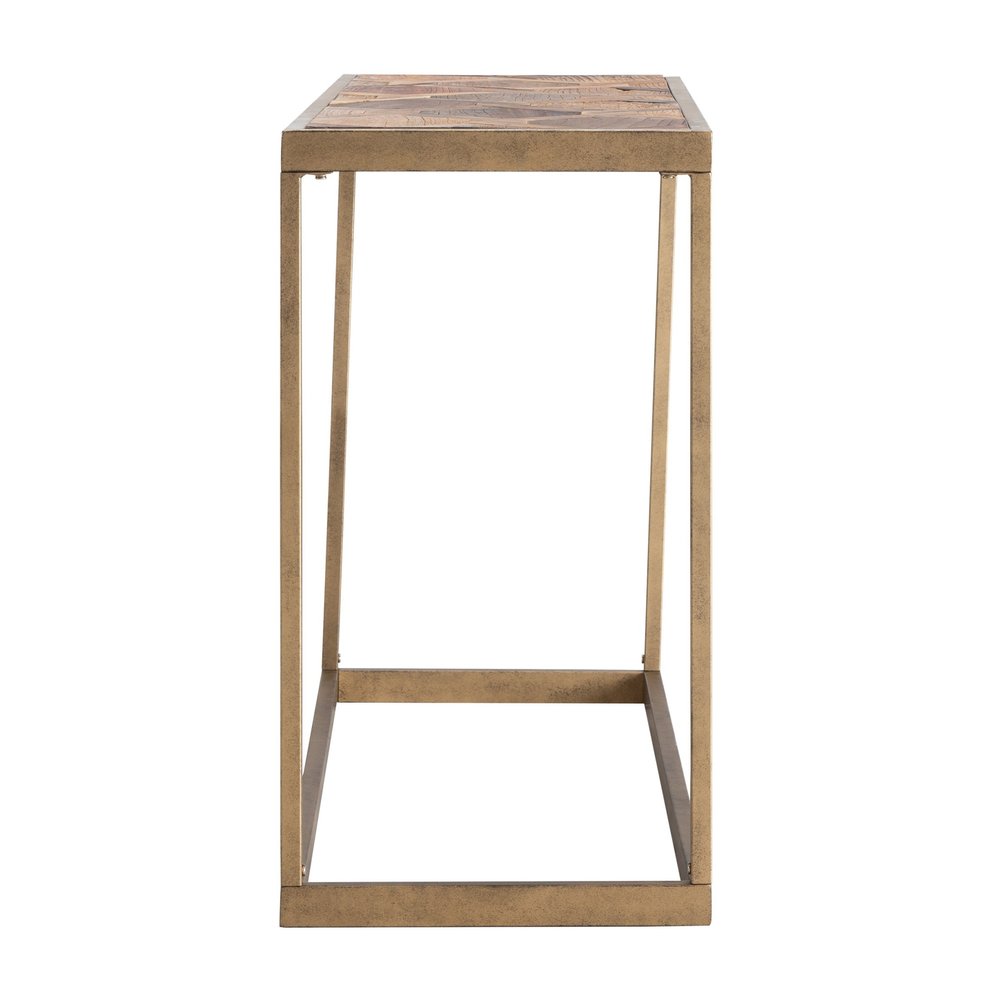 48" Natural and Brass Solid Wood and Iron Frame Console Table HomeRoots