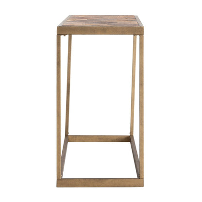 48" Natural and Brass Solid Wood and Iron Frame Console Table HomeRoots