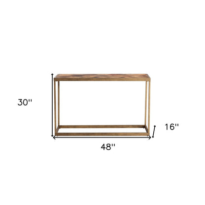 48" Natural and Brass Solid Wood and Iron Frame Console Table HomeRoots