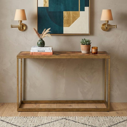 48" Natural and Brass Solid Wood and Iron Frame Console Table HomeRoots