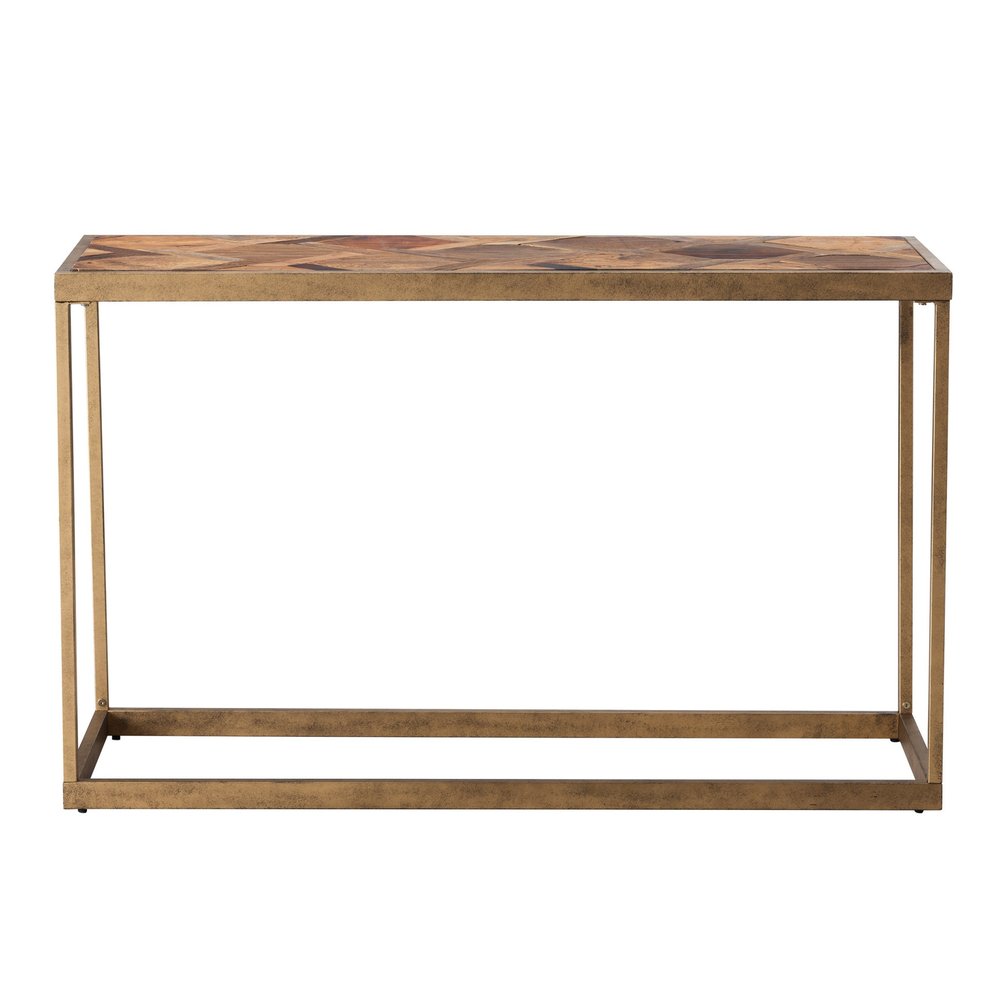48" Natural and Brass Solid Wood and Iron Frame Console Table HomeRoots