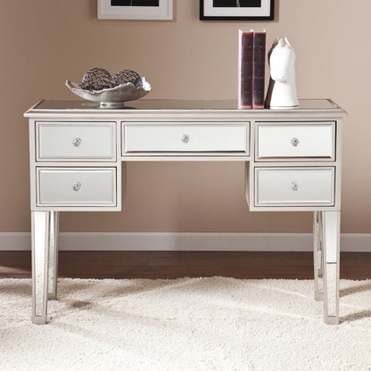 43" Silver Mirrored Glass and Solid Wood Console Table With Five Drawers HomeRoots