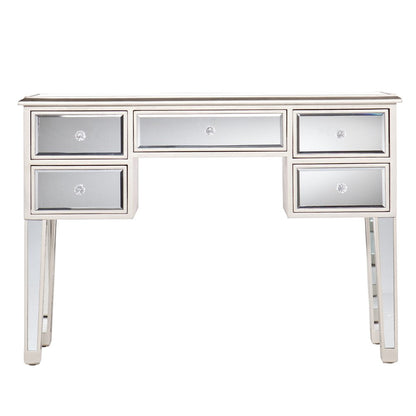 43" Silver Mirrored Glass and Solid Wood Console Table With Five Drawers HomeRoots