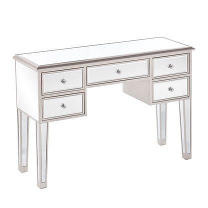 43" Silver Mirrored Glass and Solid Wood Console Table With Five Drawers HomeRoots