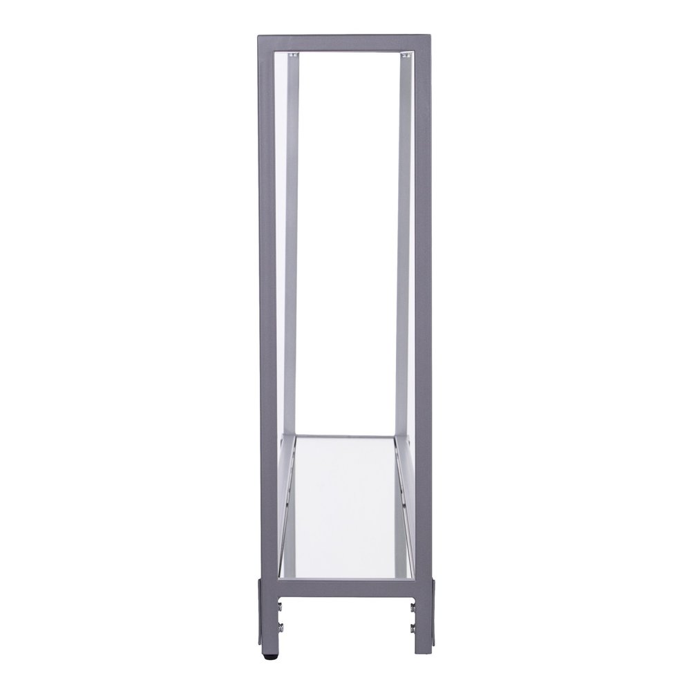 56" Clear and Silver Glass Mirrored Floor Shelf Console Table With Storage HomeRoots